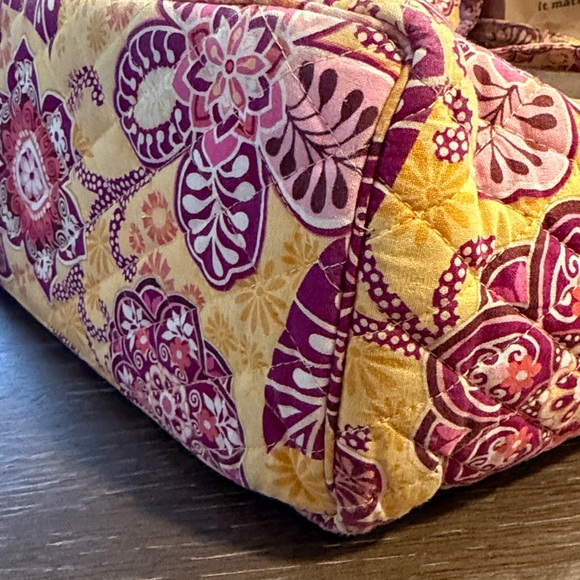 Bali Gold Floral Quilted Tote Bag Yellow and Pink vintage Boho Retired Bag - Picture 15 of 17